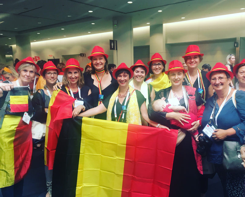 A cohort of German midwives prepares for the congress’s opening ceremony. Photo by Kathryn Jezer-Morton.